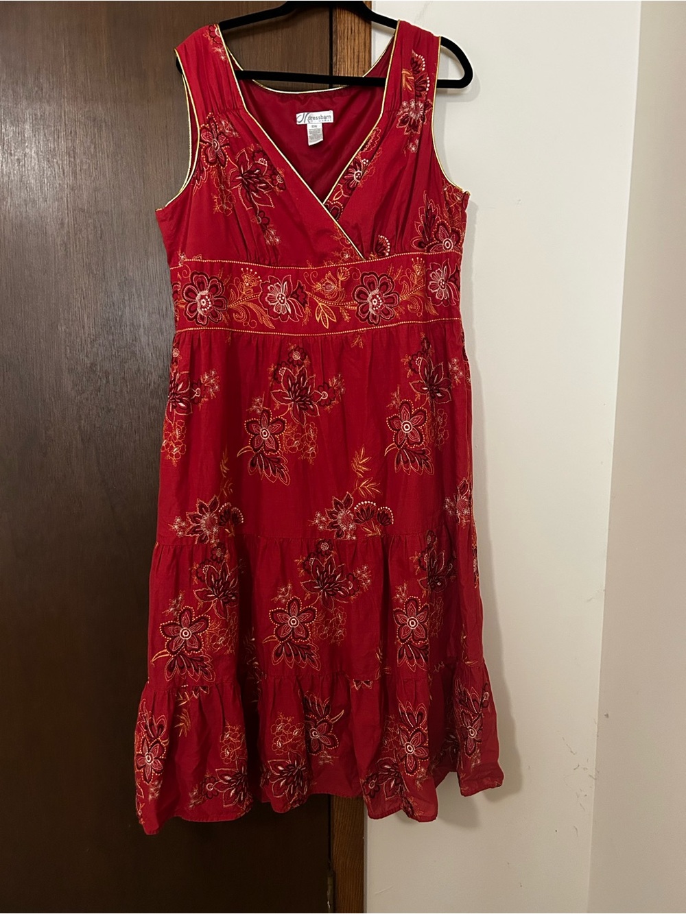 dressbarn Red Floral Embroidered Sleeveless Dress